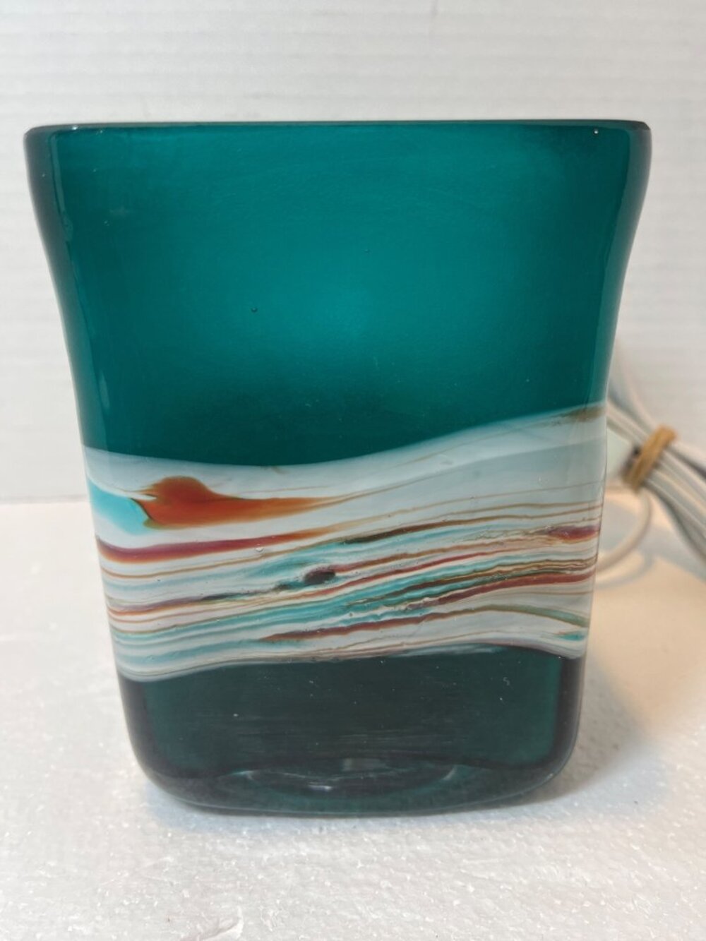 Hand-Blown Glass Teal & Multicolor Electric Candle Warmer Lamp 120V